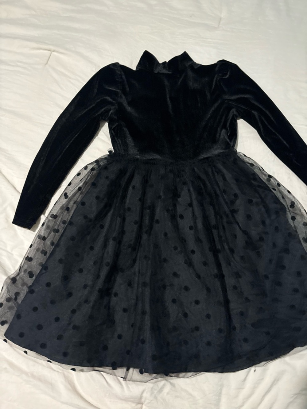Girls' Black Velvet Dress with Polka Dot Tulle Skirt size 10-12